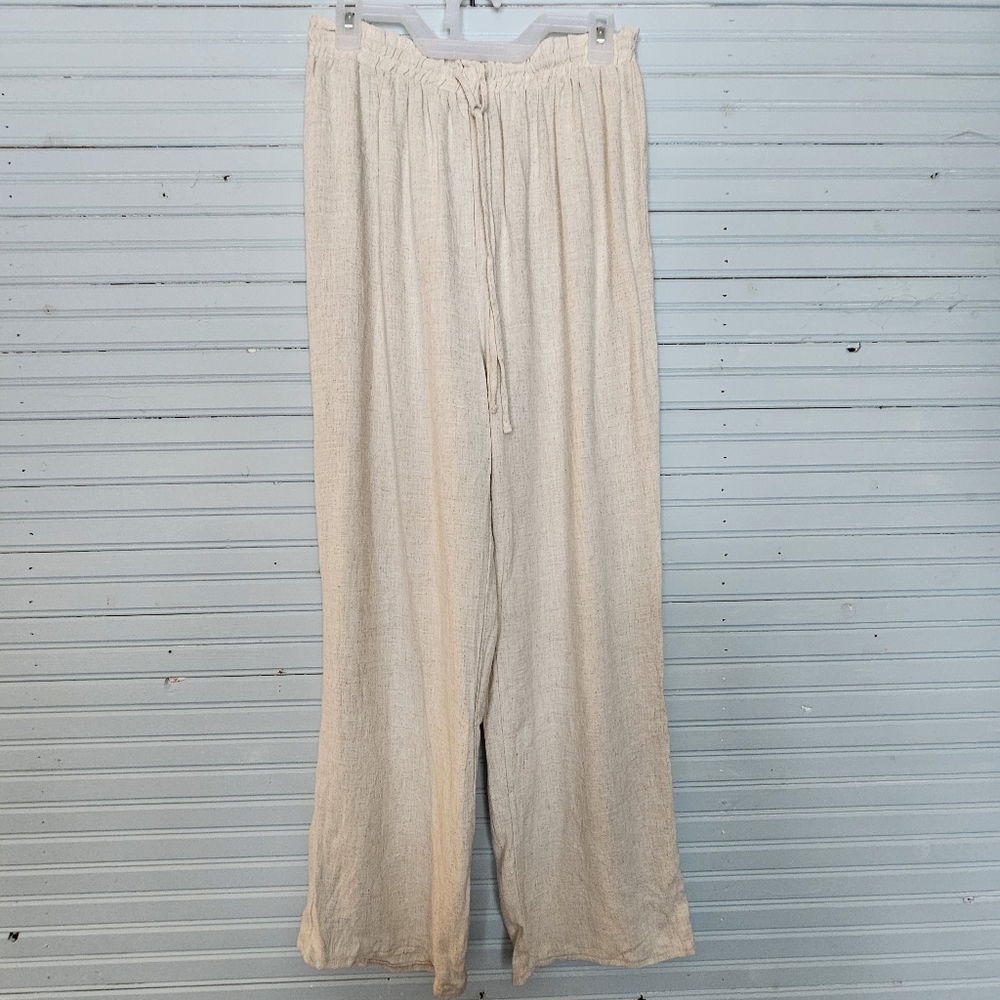 HYFVE Linen Blend Beachy Wide Legged Cream Ecru Pants Women's Size L